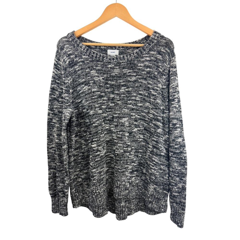 Old‎ Navy Speckled Knit Sweater Womens XL Long Sleeve Pullover Black White